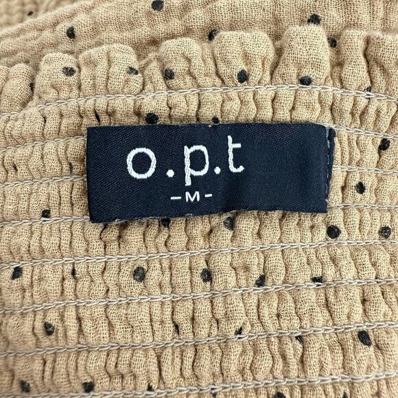 OPT Tiered Babydoll Midi Dress M Puff Sleeve Square Neck Smocked Polka Dot Gauze - Picture 7 of 13